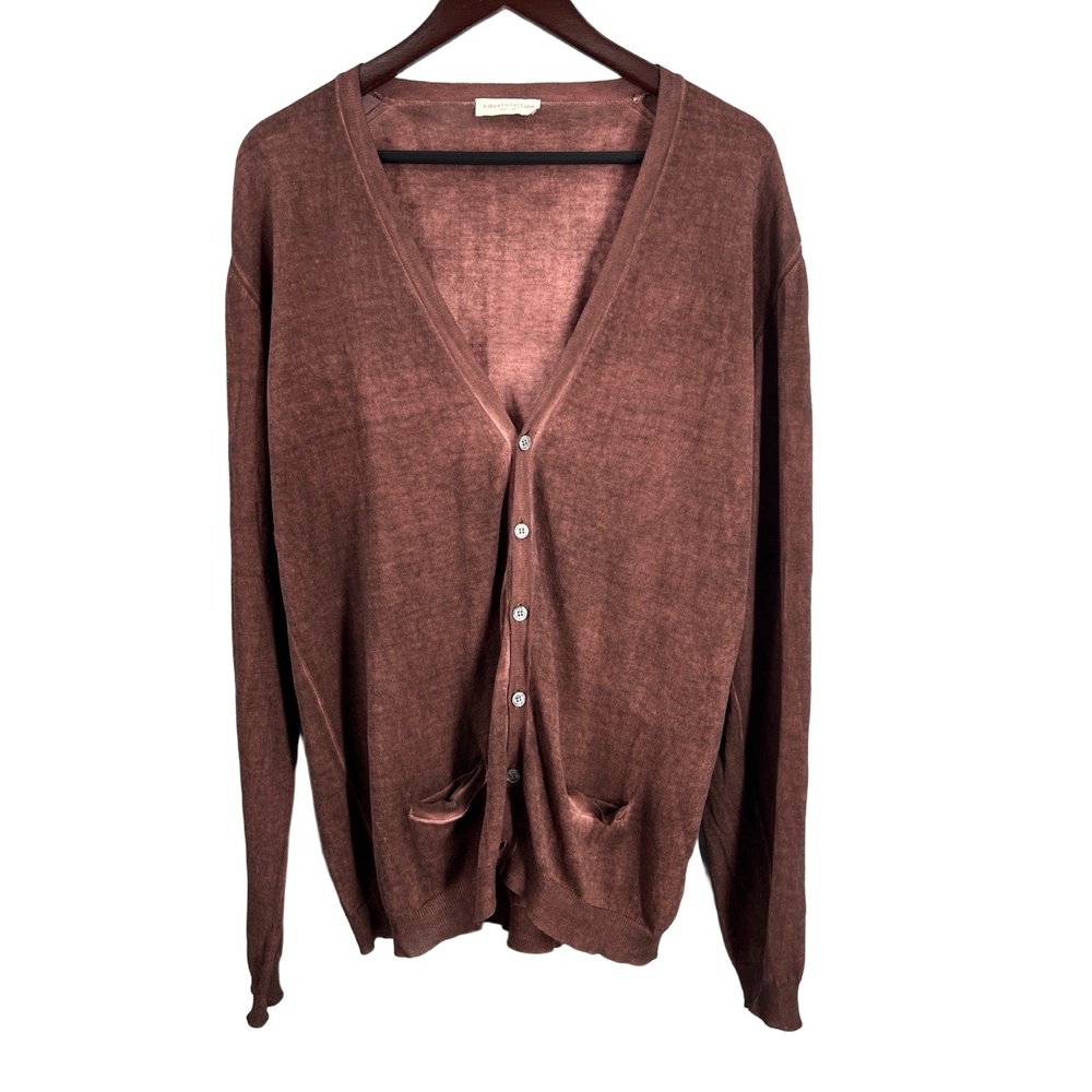 Roberto Collina Mens Cardigan Sweater Dark Red Button V-Neck Pockets Size 54 / L